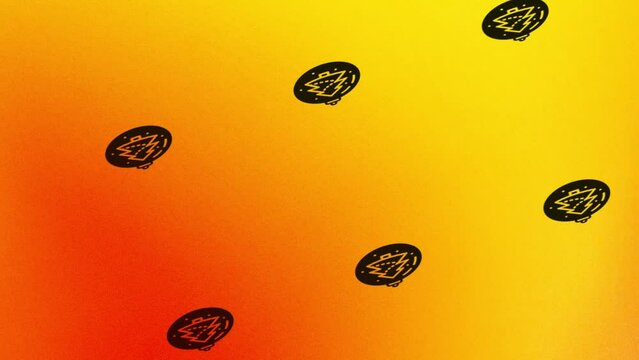 animation of spinning icon with decorative christmas ball on orange and yellow