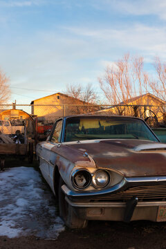 Old vintage abandoned car in route 66 town