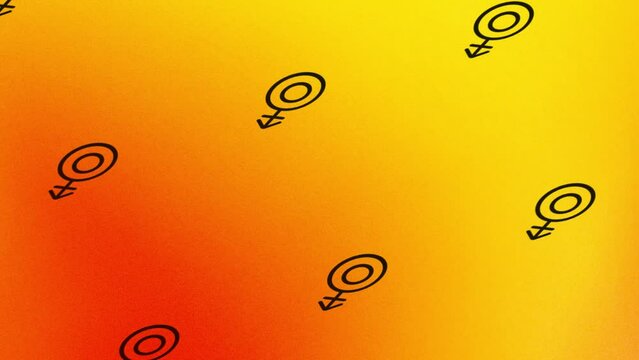 animation of spinning icon with unisex sign on orange and yellow