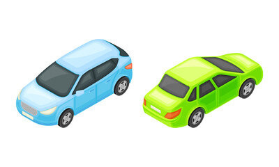 Sedan as Motor Vehicle and Urban Transport Isometric Vector Illustration Set