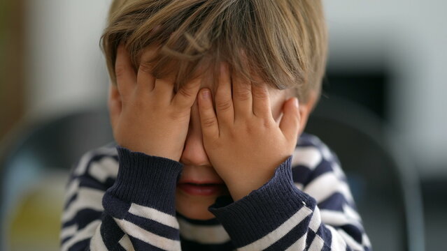 Little boy reaction OH NO covering face with hands