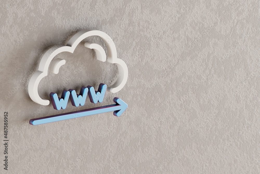 Fototapete Beautiful Cloud Domain Name icon on wall bright background. 3d rendering illustration. Background pattern for design. Web Hosting.