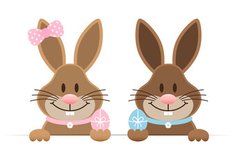 Osterhasen Mädchen & Junge Groß Ostereier Banner Horizontal