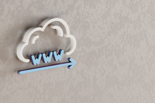 Beautiful Cloud Domain Name icon on wall bright background. 3d rendering illustration. Background pattern for design. Web Hosting.