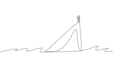 businessman executive company owner standing on end of sinking ship in sea looking away and putting hands on waist and thinking © Ali