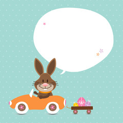 Osterhase Auto Sprechblase Punkte Türkis