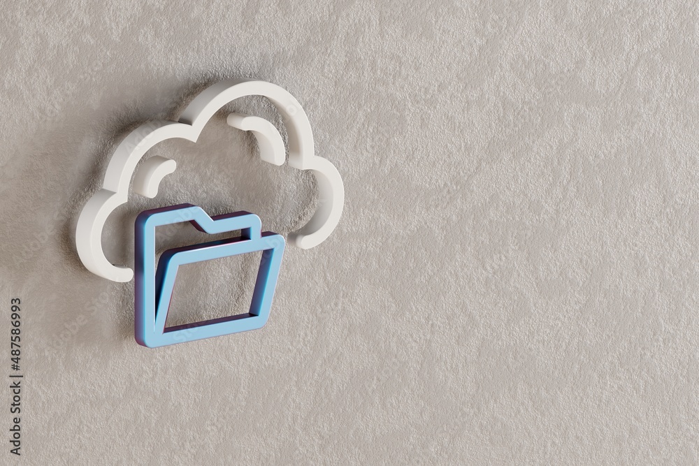 Poster Beautiful Cloud Server Storage icon on wall bright background. 3d rendering illustration. Background pattern for design. Web Hosting.