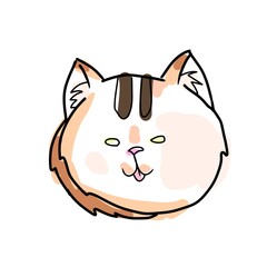 Cat face drawing in cartoon style. Doodle kitty color art. Cute cat illustration. 