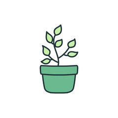 Cute houseplant in the pot, simple botany illustration of indoor plant
