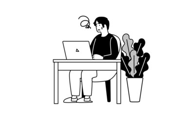 パソコンをする男性　困った表情のイラスト