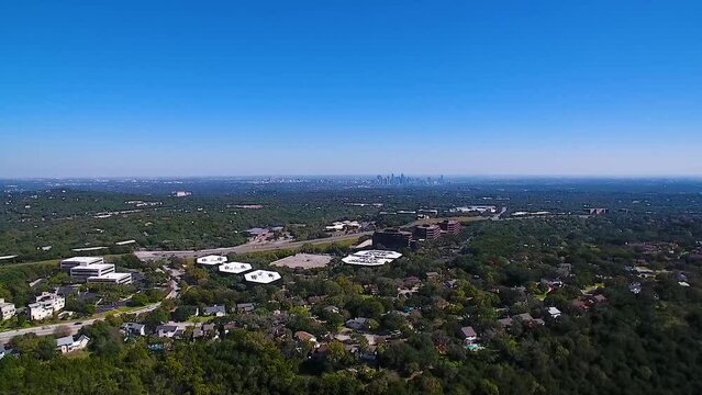 Austin, Texas skyline, showing the greenbelt and loop 1 Mopac.