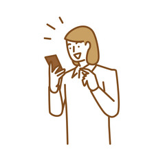 スマートフォンを手に持って喜ぶ若い女性