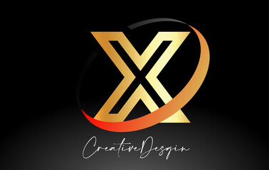 Outline Letter X Logo Design in Black and Golden Colors Vector Icon