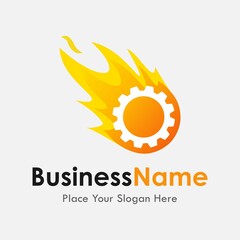 Fire gear vector logo template illustration. Good for business, technology and web