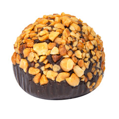 Cake rum truffle ball with chopped nuts isolated on the white background