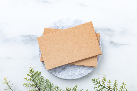 Business Card Kraft Paper Mockup On Marble