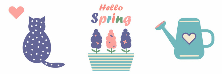 Vector spring set in pastel colors. Simple cute pictures