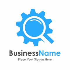 Magnifying gear vector logo. Suitable for business, web, industry, machine and design