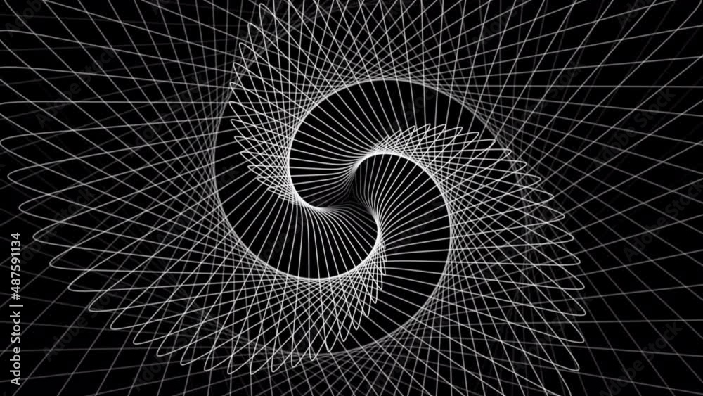 Aufkleber white geometric endlessly rotating hypnotic spiral vj loop on black background
