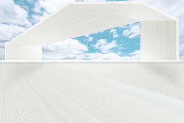 The geometric structure of the building and the artificial space on the ground with extended lines are suitable for the background of the car advertisement