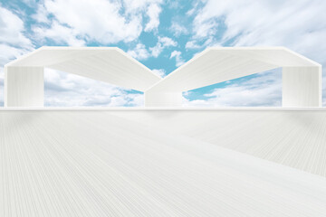 The geometric structure of the building and the artificial space on the ground with extended lines are suitable for the background of the car advertisement