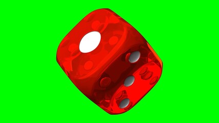 Red dice on green chroma key background.
3d illustration.
