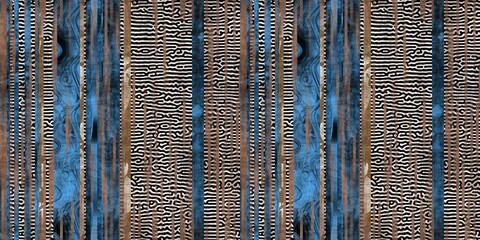 Seamless tribal ethnic stripe grungy border surface pattern design for print. High quality animal fur skin inspired illustration. Faded rug or carpet like cover graphic tile. Thick line textures. - 487592128