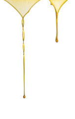 Olive or engine oil dripping on white background - 487592314