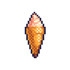  Ice cream pixel art icon. Frozen candy logo. 8-bit sprite. Gelato, sorbet, sundae. Game development, mobile app. Isolated vector illustration

