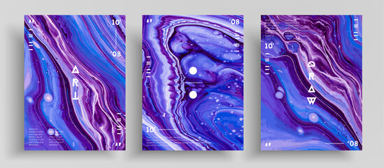 Abstract liquid poster, fluid art vector texture collection. Trendy background that applicable for design cover, poster, brochure and etc. Colorful creative iridescent artwork.