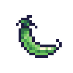 Green pea pixel art icon. Legume bean logo. 8-bit sprite. Game development, mobile app.  Isolated vector illustration