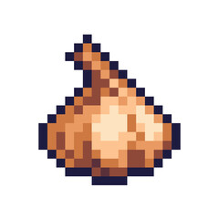 Fototapeta premium Garlic bulb pixel art icon. Spicy onion logo. 8-bit sprite. Game development, mobile app. Isolated vector illustration