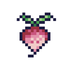 Beetroot pixel art icon. Radish crop logo. 8-bit sprite. Game development, mobile app.  Isolated vector illustration
