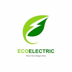 Eco electric with leaf vector logo design. Suitable for business, web, nature, environment, recycle and electric symbol