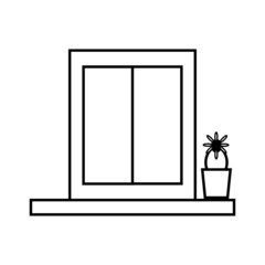 Window and flower on the windowsill sign illustration vector