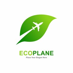 Plane with leaf vector logo template. Suitable for business, transportation, environment, nature and plane symbol