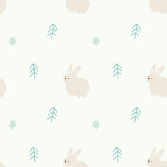 Hand drawn cute seamless rabbit pattern.
