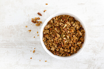 Granola with nuts and seeds. Top view