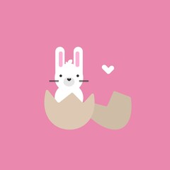 Vector cute and simple easter illustration with bunny and egg for print, poster or card. 