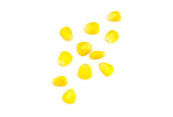 Yellow corn grains isolated on white background	