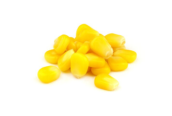 Yellow sweet corn seeds isolated on white 