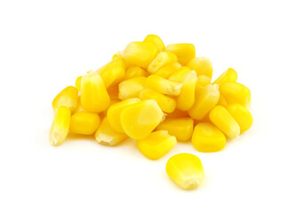 Yellow sweet corn seeds isolated on white