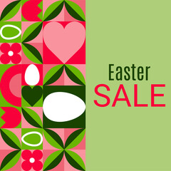Easter sale banner template, green background. Modern geometric abstract style. Perfect for poster, social media and flyer.