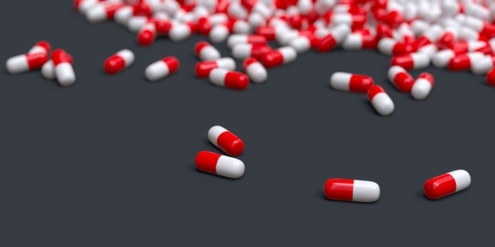 red and white pharmaceuticals drugs capsules 3D computer generated