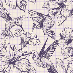 Seamless repeating pattern of hummingbirds