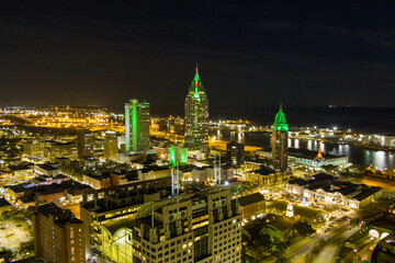 View of downtown Mobile, Alabama at night 