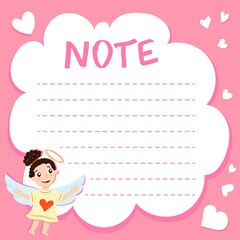 Copy space for memo, weekly or daily planner, note paper, to do list, sticker template decorated with baby cupid angel. Cute and funny. Inspirational quote. Love and hearts. Valentines Day greeting