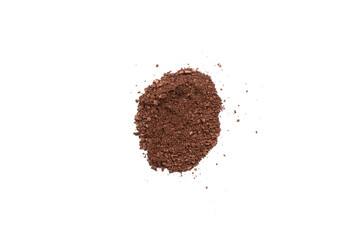 Makeup cosmetics. Eyeshadow in brown color crushed palette, colorful eye shadow powder isolated.