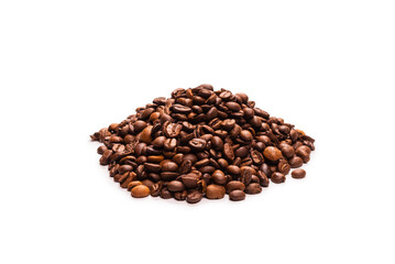 Coffee beans on a white background. Top view.