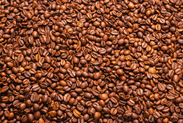Coffee beans on a white background. Top view.